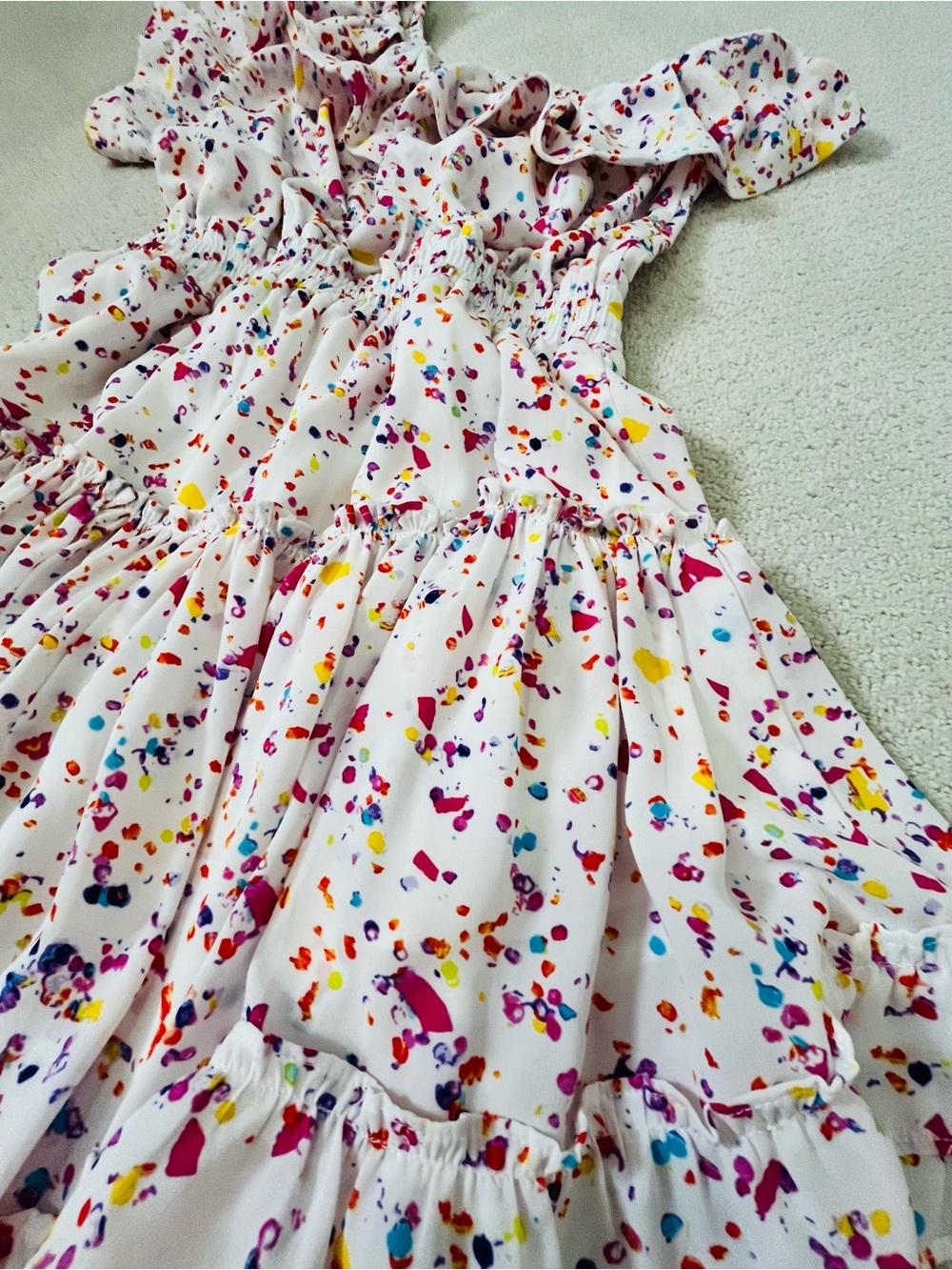Buddy LoveOff-Shoulder Ruffle Dress in White with Multicolor Confetti Print - Picture 2 of 4